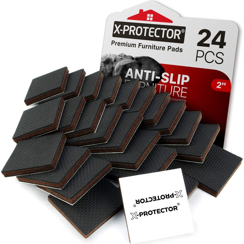 X-PROTECTOR Non Slip Furniture Pads â€“ 24 pcs Premium Furniture Grippers 2"! Best SelfAdhesive Rubber Feet Furniture Feet â€“ Ideal Non Skid Furniture Pad Floor Protectors â€“ Keep Furniture in Place! - Image 1